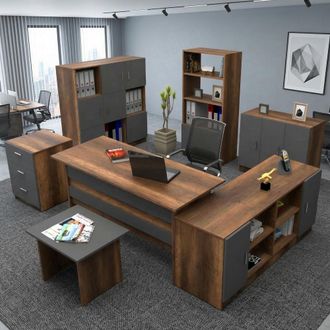 Dmora Set De Oficina Capralba, 18 Estantes, Modular, Esquinero, Marr&oacute;n Nogal