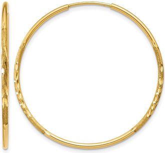 Diamond2Deal 14k Yellwo Gold 1.0mm Diamond-cut Round Hoop Earrings 30 mm