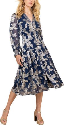 Hale Bob Long Sleeve Raquel Silk-Blend Midi Dress