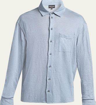 Giorgio Armani Mens Jersey Linen Button-Down Shirt