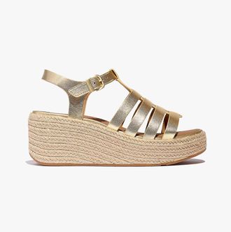 FitFlop Fitflop Platfforms Espadrille Womens Wedge Sandals Platino - Silver Leather - Size UK 3