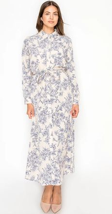 YAL New York Beige Blue Floral Dress