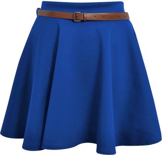ZEE FASHION Skater Belted Stretch Waist Plain Flippy Flared Short Skirt Royal Womens Size 14