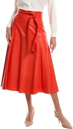 Oscar De La Renta Oscar De La Renta Silk-Lined A-Line Leather Skirt