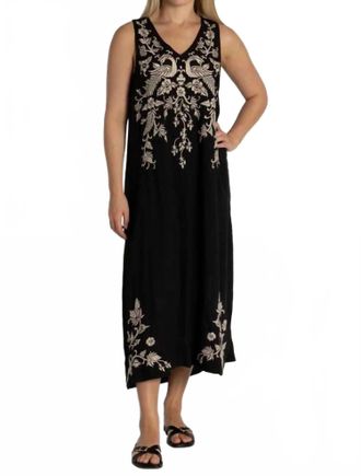 Johnny Was Kamala Linen Tank Slip Dress In Black