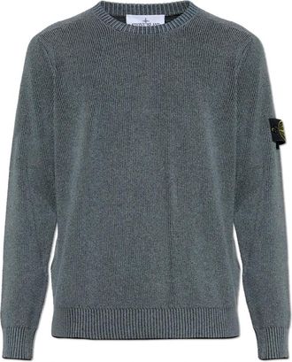 Stone Island Geribde Gebreide Trui met Ronde Hals - Heren - Ronde hals truien - Grijs - 2XL - Katoen - Truien & Vesten