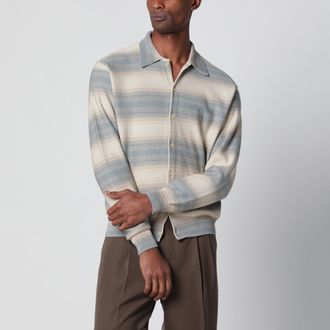 Auralee Cardigan a righe in cotone e seta blu e beige