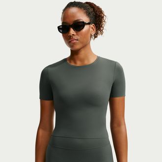 Nike Womens Zenvy Dri-FIT Short-Sleeve Top in Green | IB8964-303