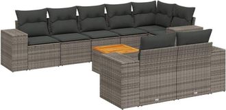 vidaXL Set De Muebles De Jard&iacute;n 9 Pzas Y Cojines Rat&aacute;n Sint&eacute;tico Gris Vidaxl