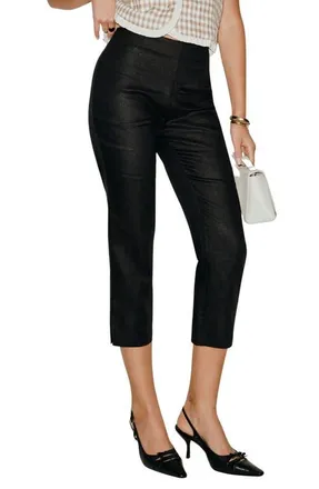 Reformation Petra Low Rise Linen Pedal Pusher Pants in Black at Nordstrom, Size 12