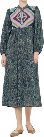 Oliphant Mandarin Balloon Sleeve Midi Dress In Jag Navy