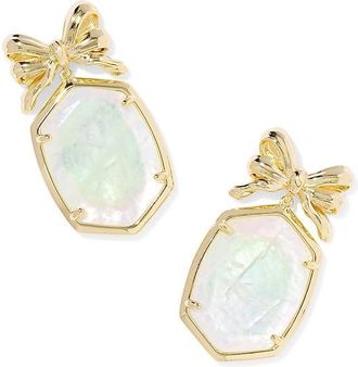 Kendra Scott Daphne Bow Drop Womens Earrings Earring Gold Iridescent Crystal Ivory Illusion, Brass