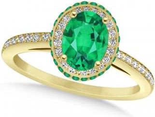 Allurez Oval Lab Emerald & Diamond Halo Engagement Ring 14k Yellow Gold (1.76ct)