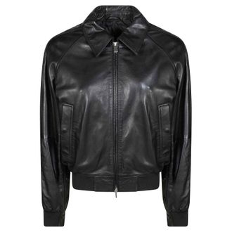 Pinko Bomber Jackets, female, Black, Size: M Barbra Bomber Pelle Lavata