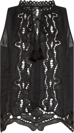Seventy Openwork Lace Ramie Top - female - Seventy - Sleeveless Tops - Black - XS - Tops