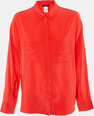 Max Mara Red Silk Button Front Blouse Xl