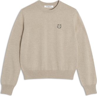 Maison Kitsun&eacute; Merino Wol Trui met Lange Mouwen - Dames - Ronde hals truien - Beige - M - Wol - Truien & Vesten