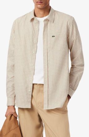 Lacoste Regular Fit Plaid Flannel Button-Up Shirt in Lapland/Date Brown at Nordstrom, Size 15.75
