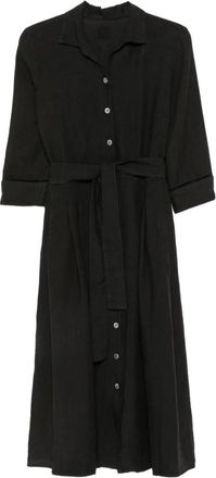 120% Lino Jurken - Dames - Shirt Kleedjes - Zwart - XL - Linnen - Kleedjes