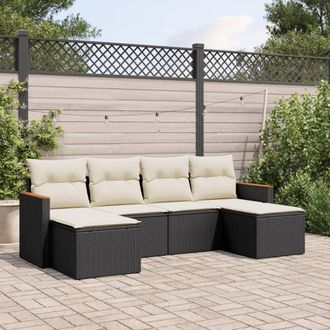 vidaXL Set De Sof&aacute;s De Jard&iacute;n 6 Piezas Y Cojines Rat&aacute;n Sint&eacute;tico Negro Vidaxl