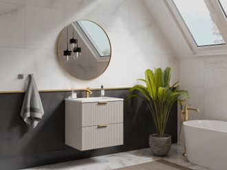 Vente-Unique Mobile per bagno sospeso con scanalature e lavabo da incasso 60 cm Beige - ZEVARA