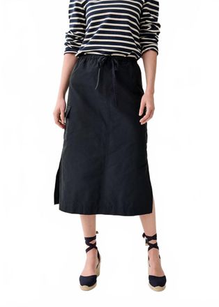 Ann Mashburn Willa Faille Midi Skirt In Navy