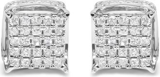 House of Brilliance 10K White Gold 1/2 Ctw Princess Diamond Square Shaped Multi Stone Stud Earrings at Nordstrom
