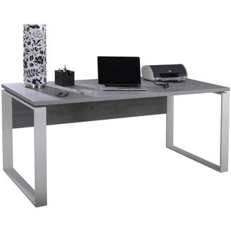 Composad Scrivania elegante in legno con piedi in Acciaio da ufficio e stanzetta porta pc Made in Italy -170 x 80 cm / Cemento
