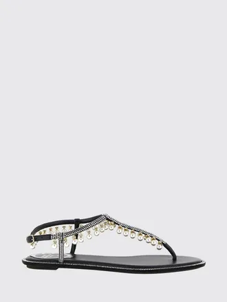 Rene Caovilla Diana Low-Heeled Leather Thong Sandals with Pearls and Crystals