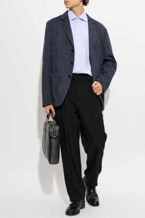 Brioni Wool Blazer With Notch Lapels, Mens, Navy Blue