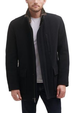 Cole Haan Wool Blend Faux Fur Lined Stand Collar Jacket in Black at Nordstrom Rack, Size Small
