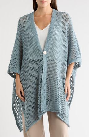 Vince Camuto Open Knit Button Front Ruana in Pale Sage at Nordstrom Rack