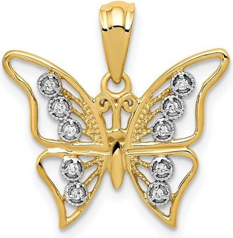 Diamond2Deal 14k Yellow Gold and Rhodium Diamond Butterfly Pendant