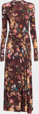 Lela Rose Floral Long-Sleeve Draped Ankle Dress