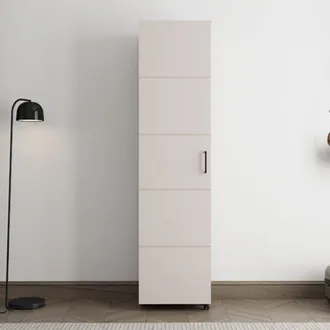 Dmora Sapatero Visby, Mueble Guardazapatos 10 Estantes, Una Puerta, Doble Capacidad, Apertura Con Ruedas, 46x33x185h Cm Blanco Crema