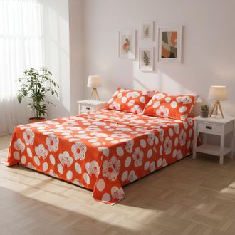 KASANOVA Completo letto matrimoniale corallo fiori bianchi