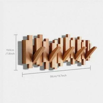 OEM Perchero De Pared De Madera Maciza De 50x15 Cm - 5 Ganchos Flexibles Para Abrigos Y Bolsos - F&aacute;cil Instalaci&oacute;n Con Tornillos Incluidos