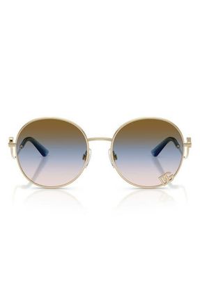 Dolce & Gabbana 56mm Gradient Round Sunglasses in Pale Gold /Pink Blue Brown at Nordstrom