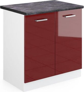 Vicco Armario Bajo Para Fregadero R-line, Rojo Burdeos Alto Brillo, 80 Cm, Et Antracita Vicco