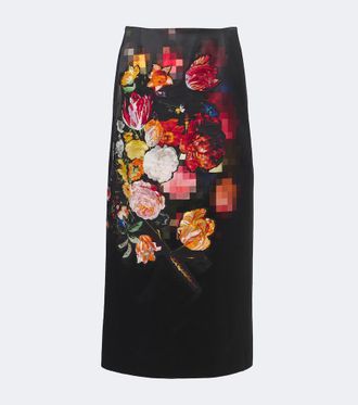 Dries Van Noten Falda midi de algod&oacute;n y seda bordada