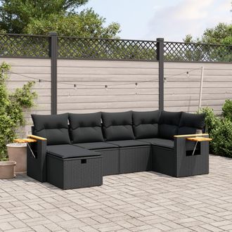 vidaXL Set De Sof&aacute;s De Jard&iacute;n 6 Piezas Y Cojines Rat&aacute;n Sint&eacute;tico Negro Vidaxl