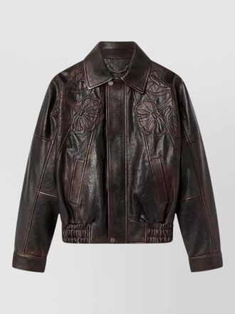 Golden Goose leather floral-embroidered oversized bomber jacket