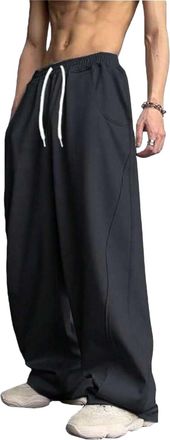 Generic Mens Casual Baggy Sweatpants Elastic Waist Drawstring Wide Leg Sweatpants Fashion Casual Loose Baggy Joggers with Pockets (Black,M)