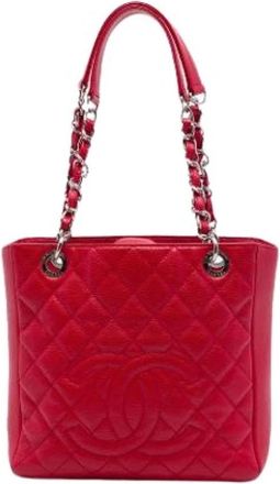 Chanel Pre-owned Quilted Caviar Leather Tote - Dames - Vintage Shopper - Rood - ONE Size - Leer - Vintage