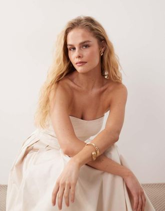 Asos Prendisole lungo a fascia con gonna a ruota color pietra-Neutro
