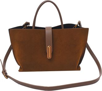 Generic Women Faux Suede Tote Bag Fashion Shoulder Bag Large Capacity Stylish Tote Purse Designer Tote Handbag Outdoor Travel Bag (Brown)