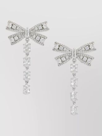 Self Portrait crystal bow drop earrings refined design