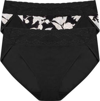 Natori Bliss Perfection One Size French Cut Brief 2-Pack in Black/black Garden Rose Print at Nordstrom