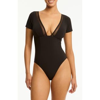 Sea Level Australia Eclipse Short Sleeve One-Piece Swimsuit in Black at Nordstrom Rack, Size 12 Us / 16 Au