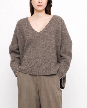 7115 By Szeki Chunky V-Neck Sweater In Umber